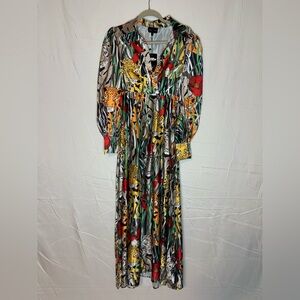 NWT Vibrant Long Sleeve Maxi Dress with Animal Print